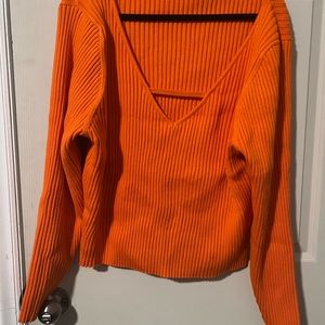 Sexy Plunge V Neck Orange Sweater -Size 22